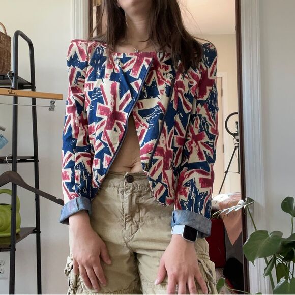 CALS Union Jack Patterned Red, White & Blue Denim Jacket Size S - Picture 6 of 8